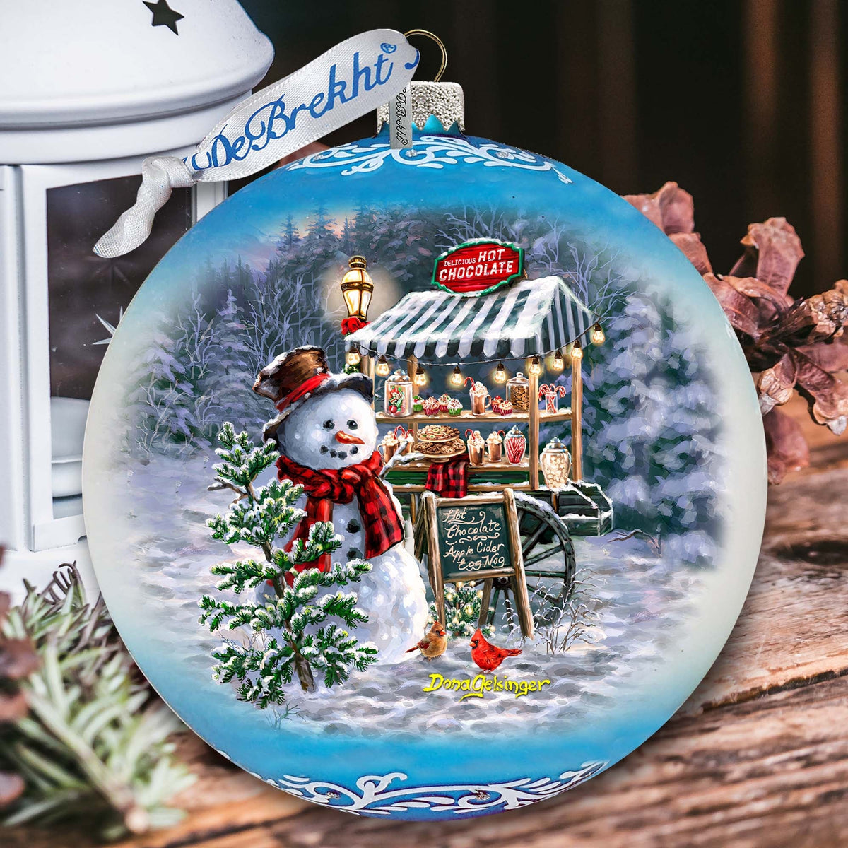 Hot Cocoa Magic - Frosty Fun Lg Glass Ornament by D. Gelsinger - Christmas Santa Snowman Decor - 73935-DG