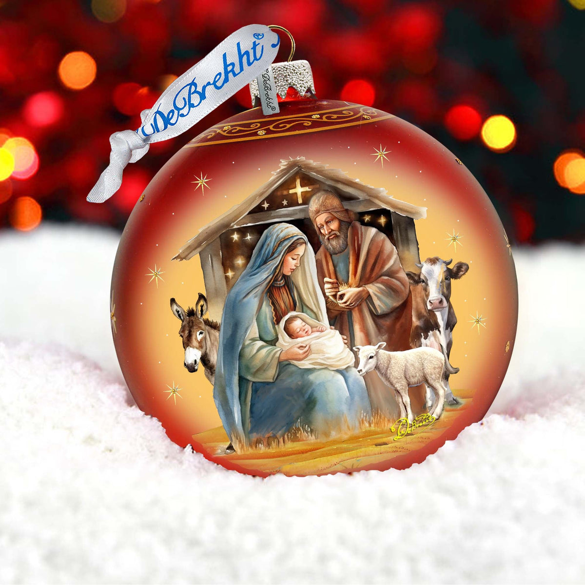 Born Under Bright Star Nativity Large Glass Ornament