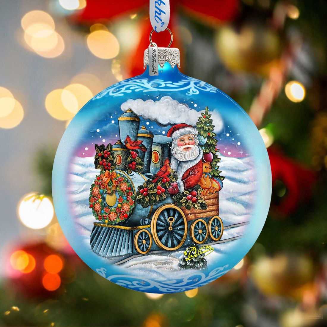 Santa Express Glass Ornament Limited Edition by G. DeBrekht - Christmas Santa Snowman Decor - 73901