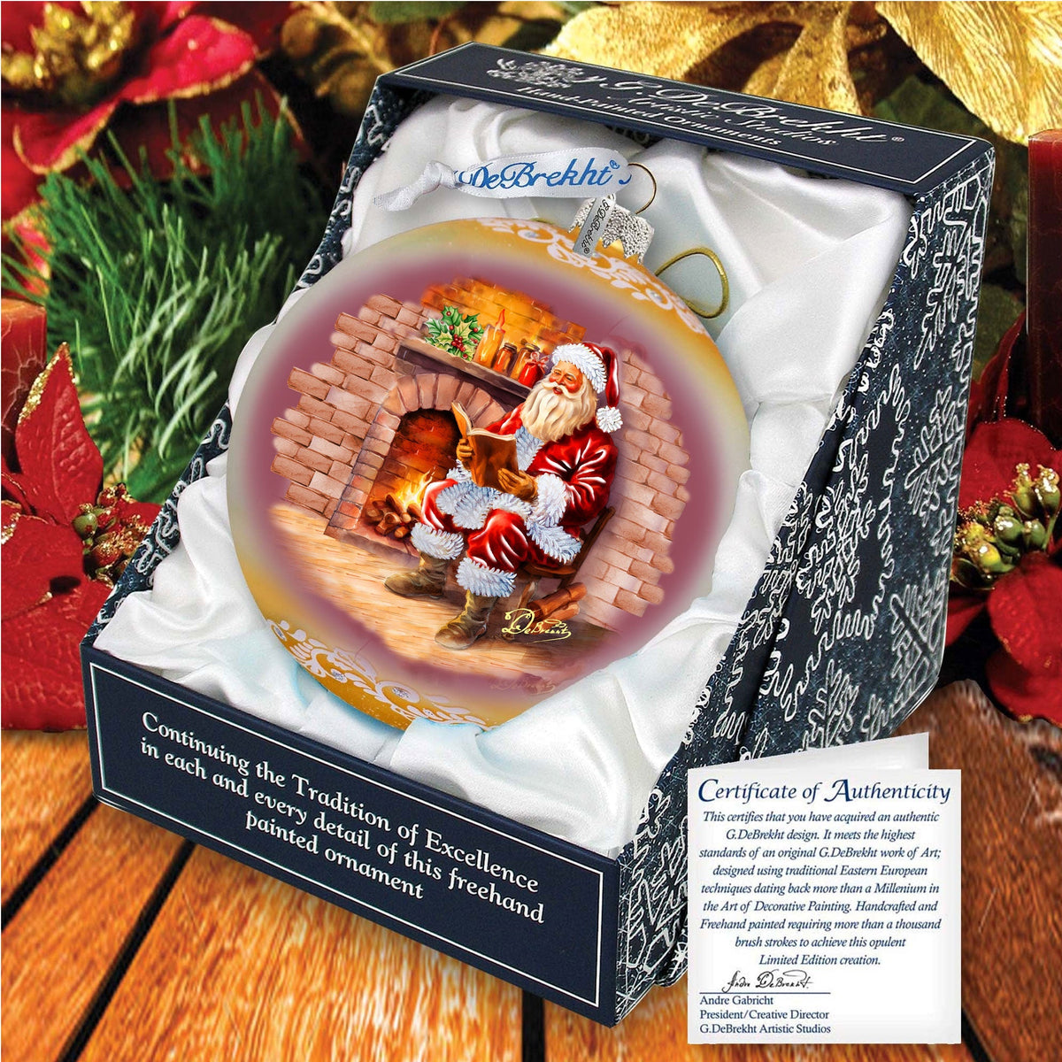 Chimney Side Storytime Large Glass Ornament
