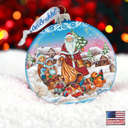 Santa Gift Giver Blue Ball Glass Ornament Limited Edition by G. DeBrekht - Christmas Santa Snowman Decor - 73874B