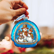 Snowman Family Rainbow Glass Ornament
