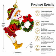 Smiling Elf with Red Bow Wreath Glass Christmas Ornament