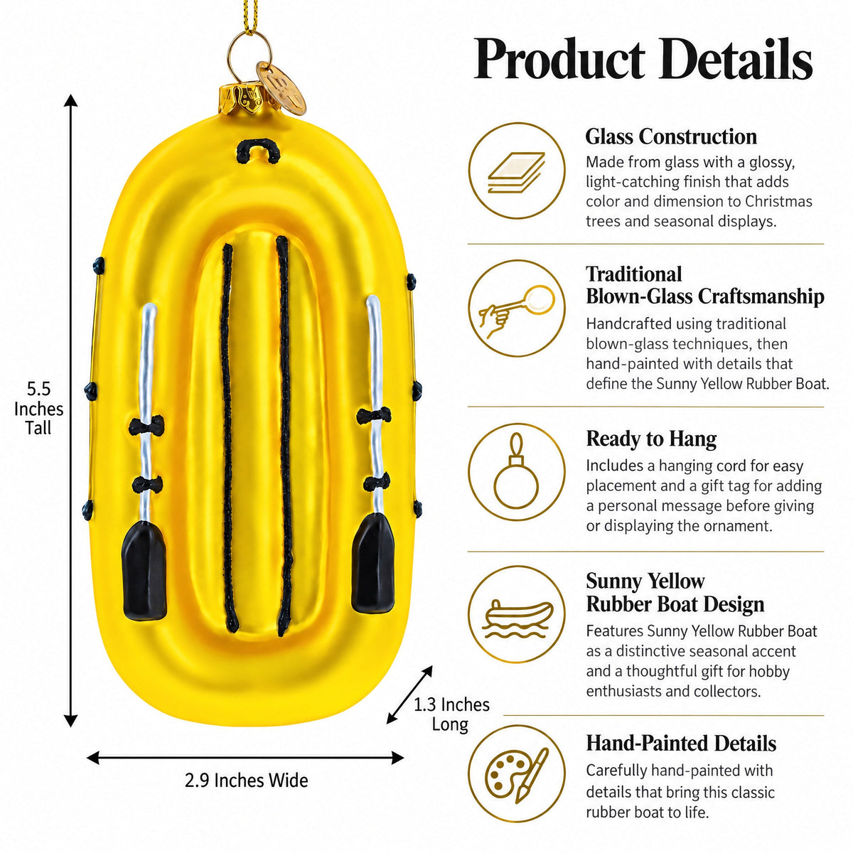 Sunny Yellow Rubber Boat Glass Christmas Ornament