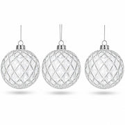 Set of 3 Clear Ribbed Sphere Glass Christmas Ornament 3.5 Inches