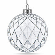 Set of 3 Clear Ribbed Sphere Glass Christmas Ornament 3.5 Inches
