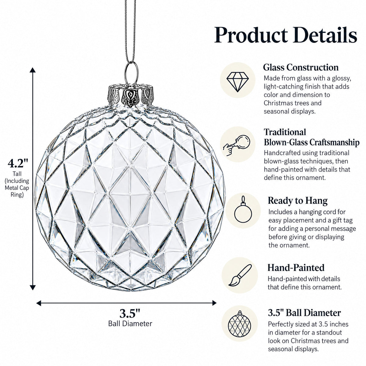 Set of 3 Clear Ribbed Sphere Glass Christmas Ornament 3.5 Inches