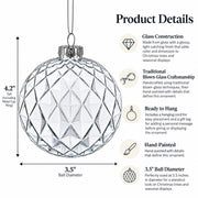 Set of 3 Clear Ribbed Sphere Glass Christmas Ornament 3.5 Inches