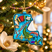Louisiana Travel Landmarks and Symbols Glass Christmas Ornament