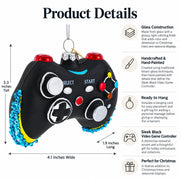 Sleek Black Video Game Controller Glass Christmas Ornament
