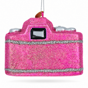 Vintage Pink Camera Glass Christmas Ornament