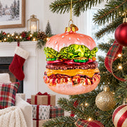 Double Cheeseburger Glass Christmas Ornament