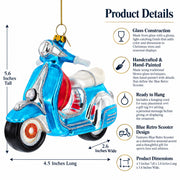 Blue Retro Scooter Glass Christmas Ornament