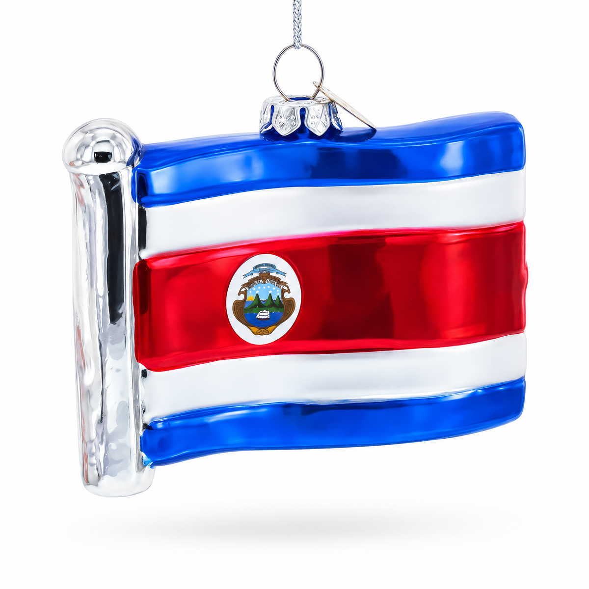 Waving Flag of Costa Rica Glass Christmas Ornament