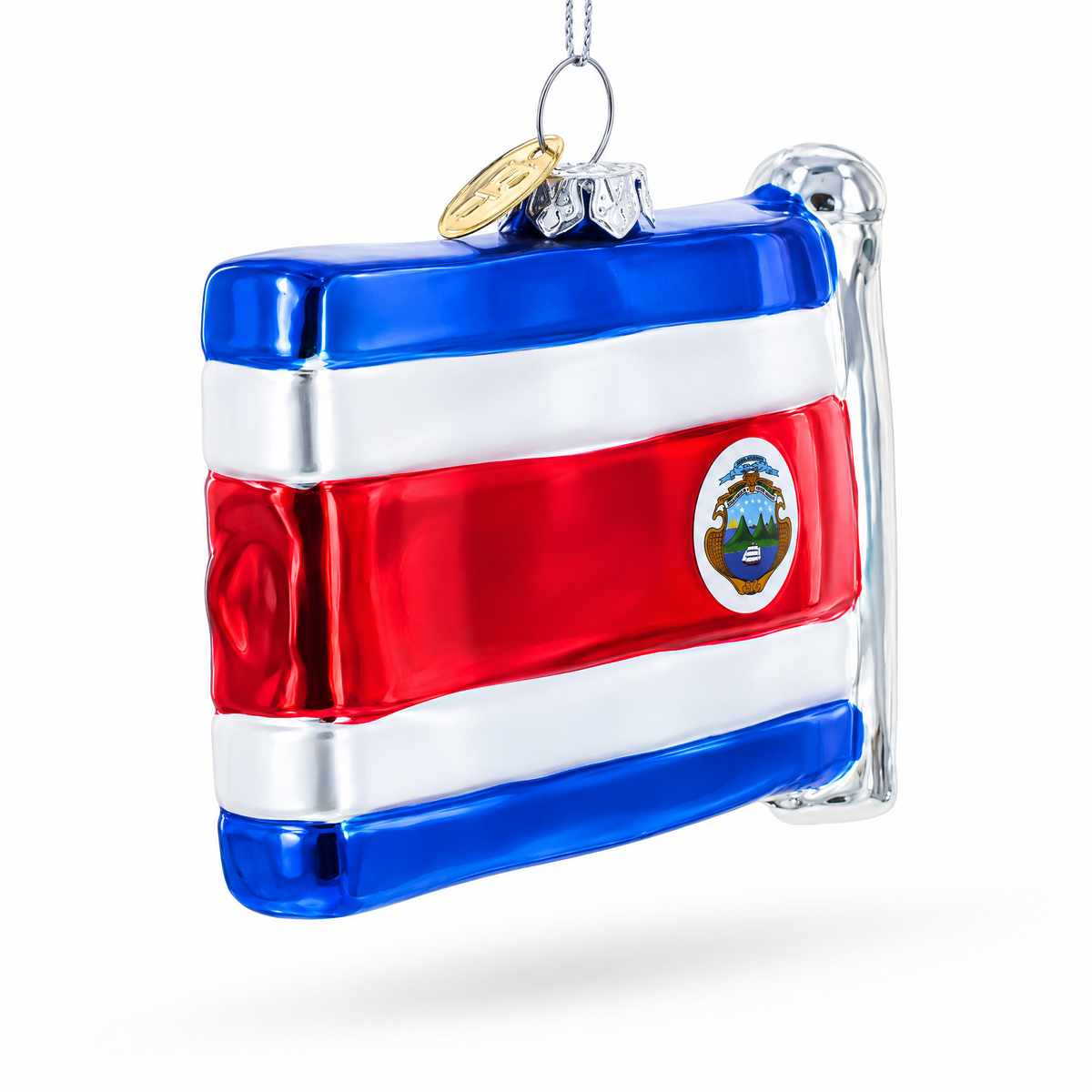 Waving Flag of Costa Rica Glass Christmas Ornament