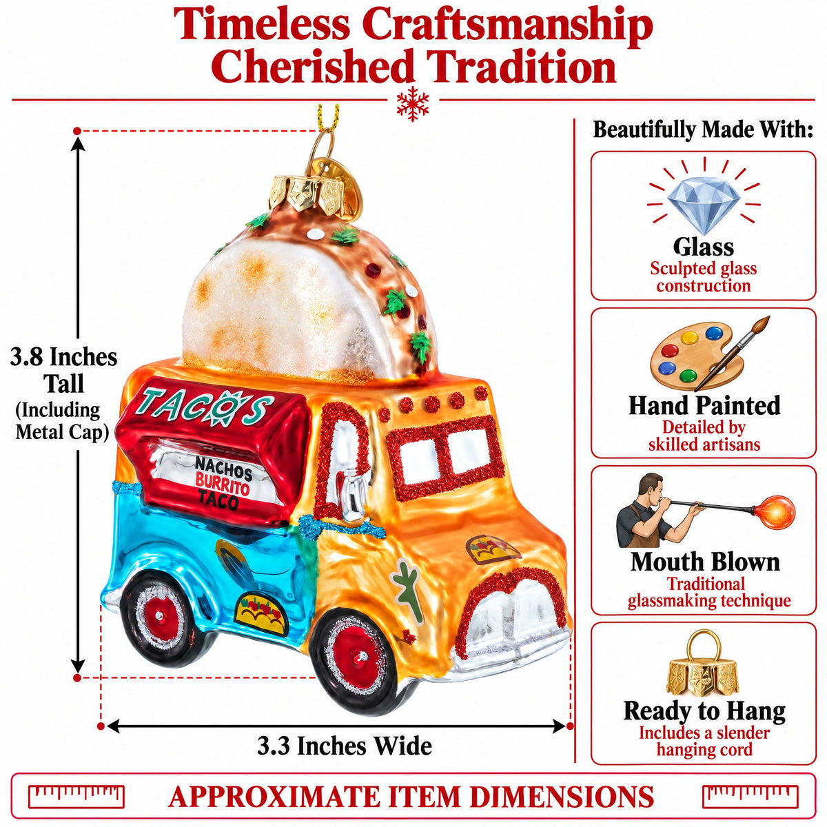 Taco Truck Glass Christmas Ornament