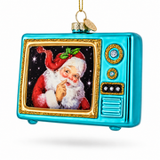 Vintage Television Santa Broadcast Glass Christmas Ornament