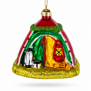 Red and Green Camp Tent Glass Christmas Ornament
