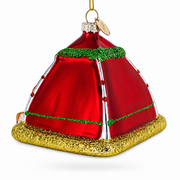 Red and Green Camp Tent Glass Christmas Ornament