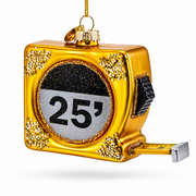 25-Foot Gold Tape Measure Glass Christmas Ornament