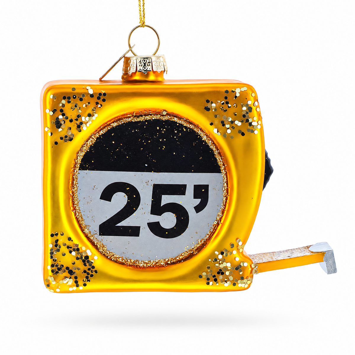 25-Foot Gold Tape Measure Glass Christmas Ornament