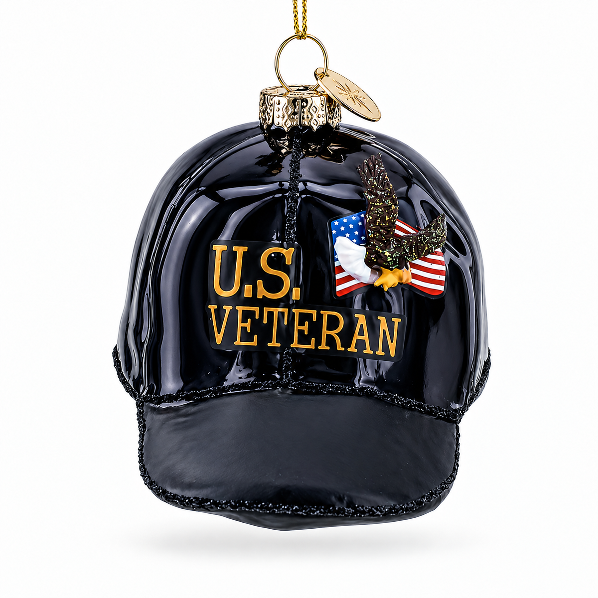 U.S. Veteran Honor Cap Glass Christmas Ornament