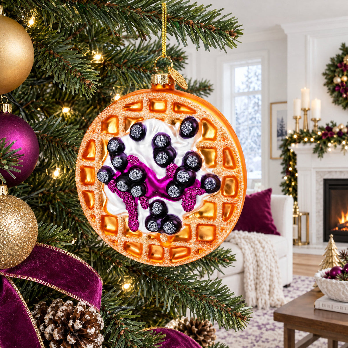 Blueberry Waffle Glass Christmas Ornament