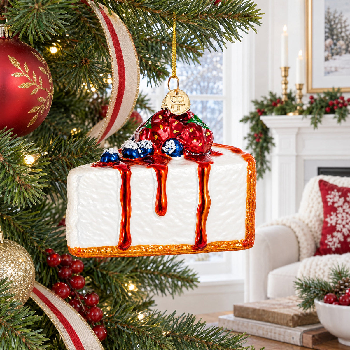 Berry Topped Cheesecake Glass Christmas Ornament