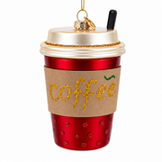 Red Coffee To-Go Cup Glass Christmas Ornament