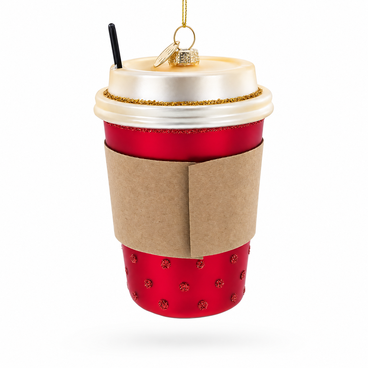 Red Coffee To-Go Cup Glass Christmas Ornament
