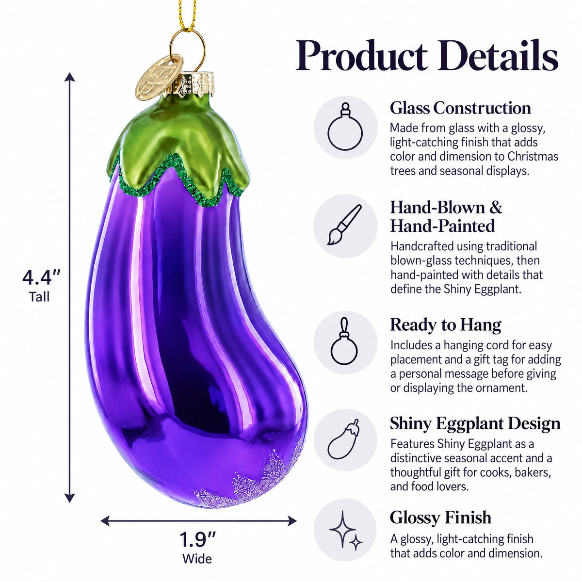 Shiny Eggplant Glass Christmas Ornament