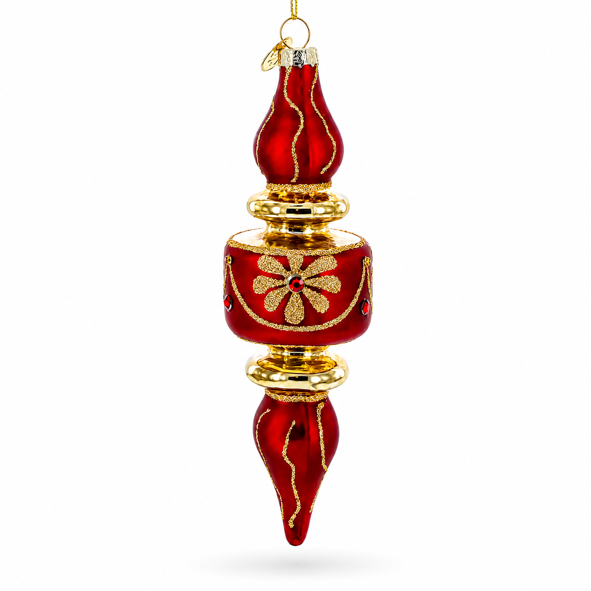Red & Gold Finial Glass Christmas Ornament
