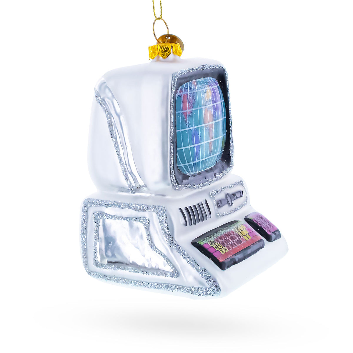 Vintage Computer Glass Christmas Ornament