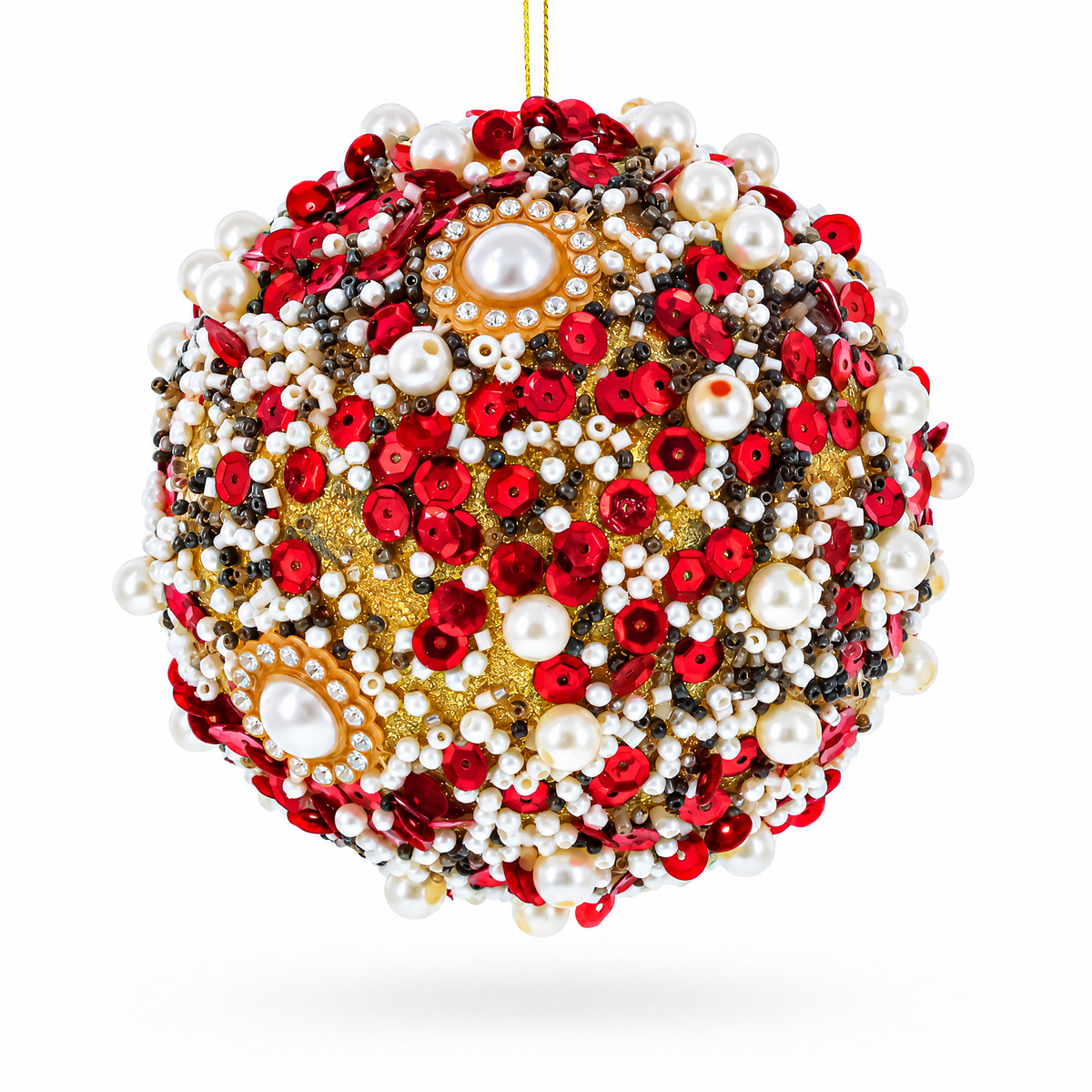 Red & Gold Beaded Glass Christmas Ornament