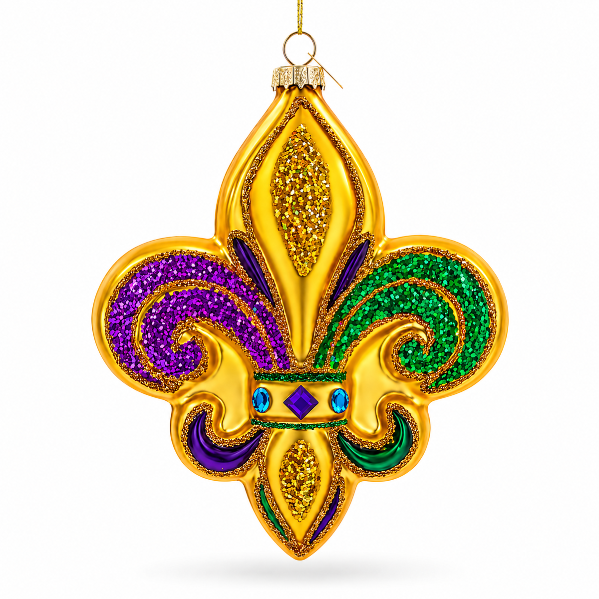 Mardi Gras Fleur-de-Lis Glass Christmas Ornament