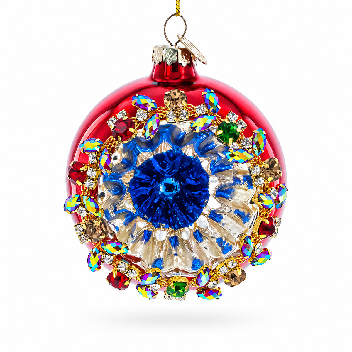 Red Jewel Burst Glass Christmas Ornament