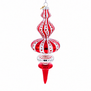 Red and White Striped Swirl Finial Glass Finial Christmas Ornament
