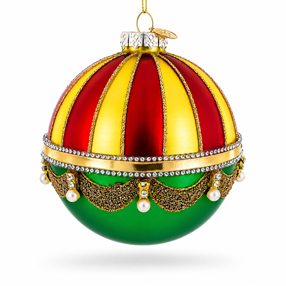 Red and Gold Dome with Green Drapes Glass Ball Christmas Ornament