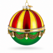 Red and Gold Dome with Green Drapes Glass Ball Christmas Ornament