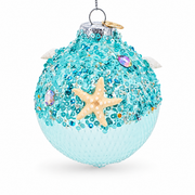 Sequins and Net Overlay Glass Ball Christmas Ornament