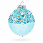 Sequins and Net Overlay Glass Ball Christmas Ornament