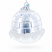 Penguins Decorating Igloo Glass Christmas Ornament