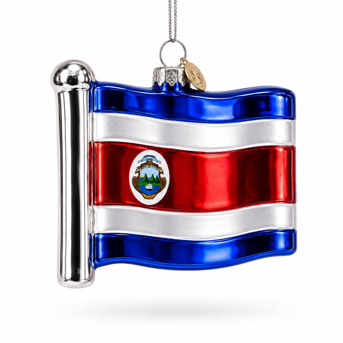 Waving Flag of Costa Rica Glass Christmas Ornament