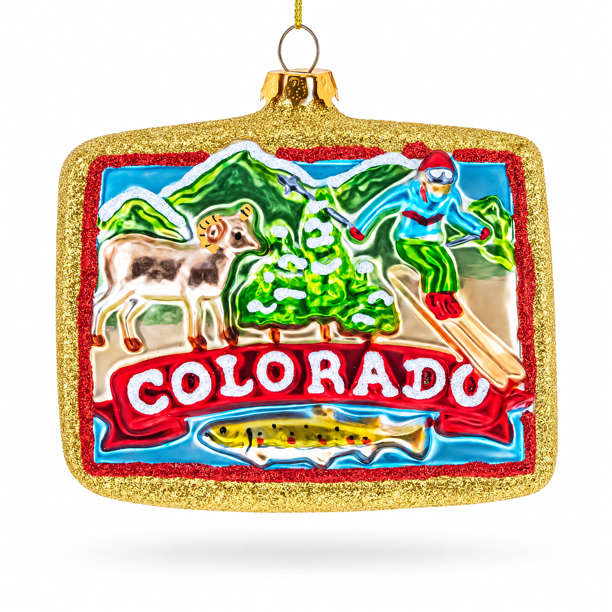 Colorado State Icons Glass Christmas Ornament