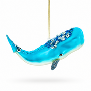 Whale with Sequins and Glitter Glass Christmas Ornament