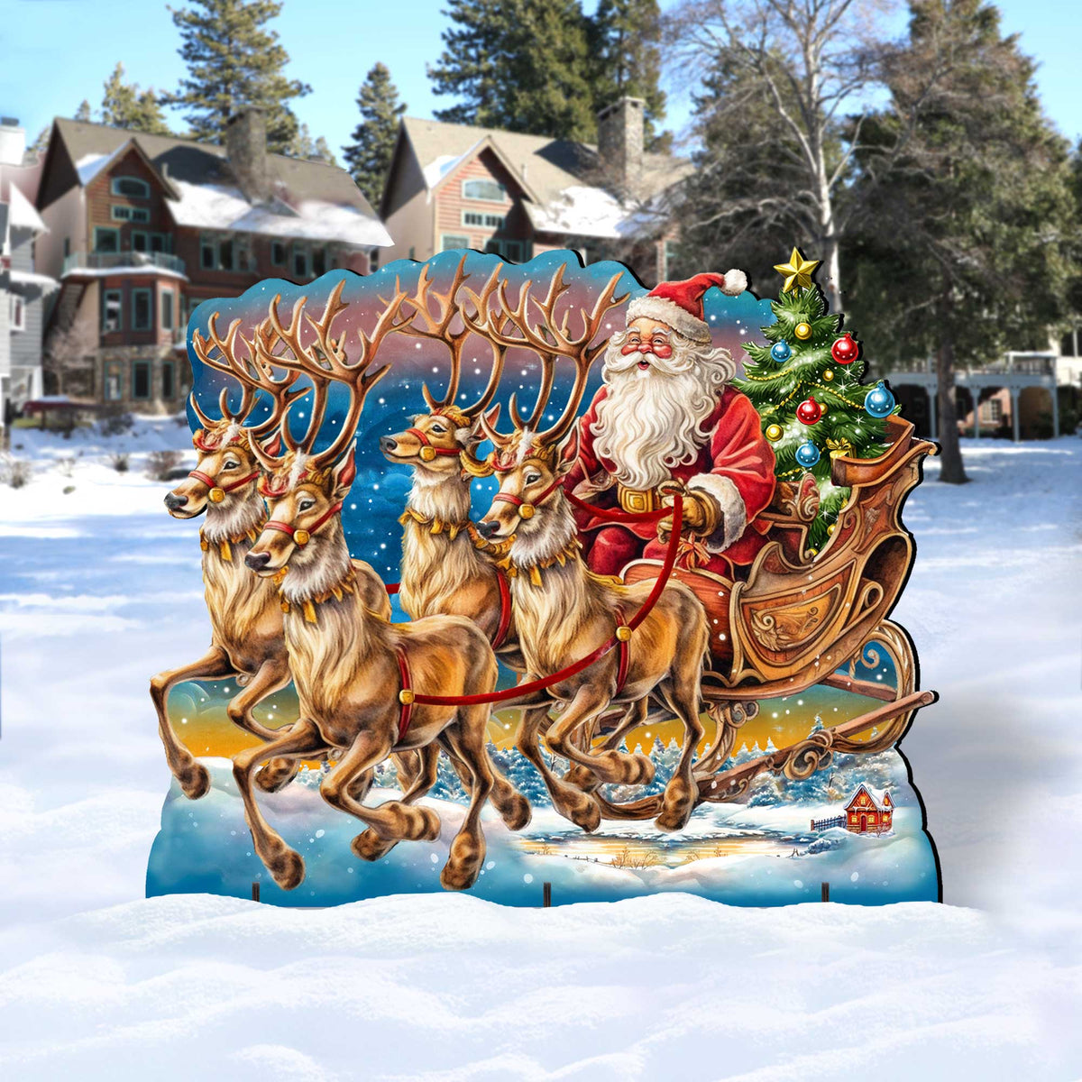 Santa in Sleigh Outdoor Decor by G. Debrekht - Christmas Santa Snowman Decor - 8611037F