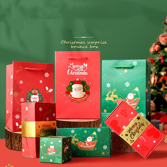 Christmas surprise gift box with festive red and green design