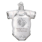 Babys First Christmas White Baby Onesie Glass Ornament