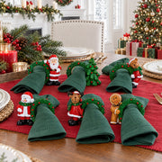 Set of 6 Santa, Snowman, Reindeer, Christmas Wreath Napkin Rings 2.5 Inches