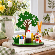 Wooden Bunny Figurine Decorating Easter Eggs Tabletop Scene 4.2 Inches Tall